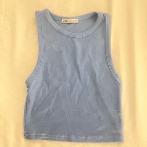 Zara Sky Blue Ribbed Sleeveless Top